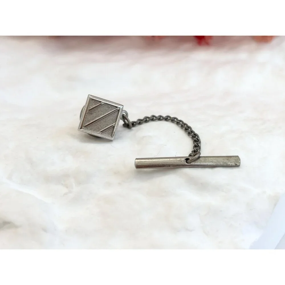 Square Geometric Minimalist Silver Toned Vintage Men's Tie Tack